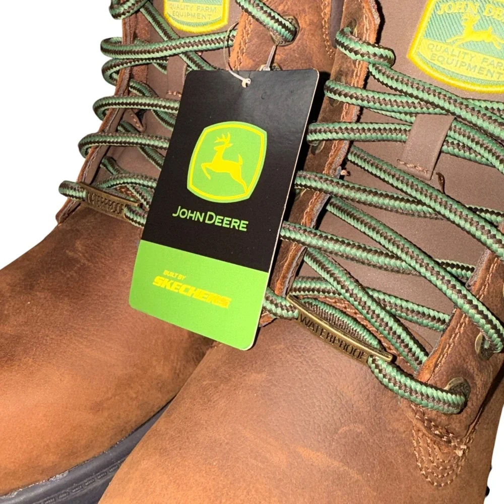 NEW John Deere Skechers Sergeants-Dozer Mens 8.5 Boots Brown Waterproof Leather